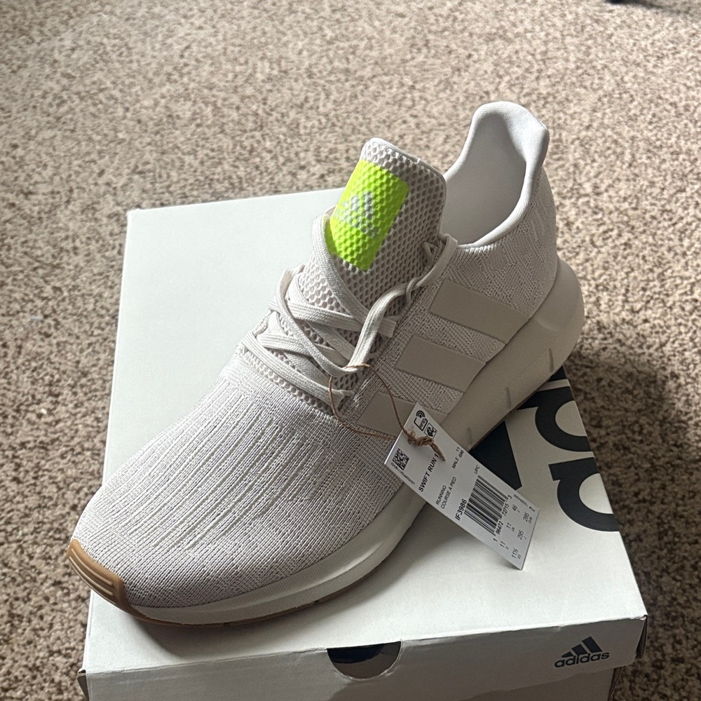 Adidas Cream Sneakers with Neon Detail